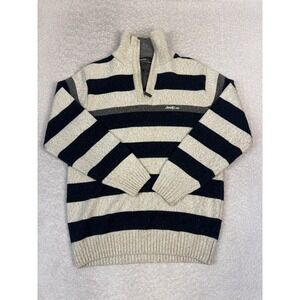 Jeep USA Mens 1/4 Zip Wool Blend Striped Knit Pullover Sweater Beige Black XL